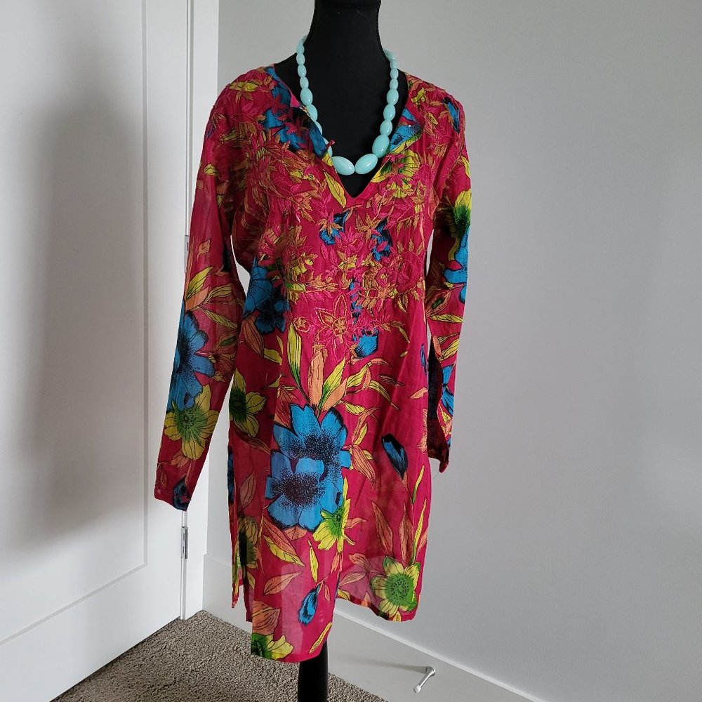 Red patterned cover up